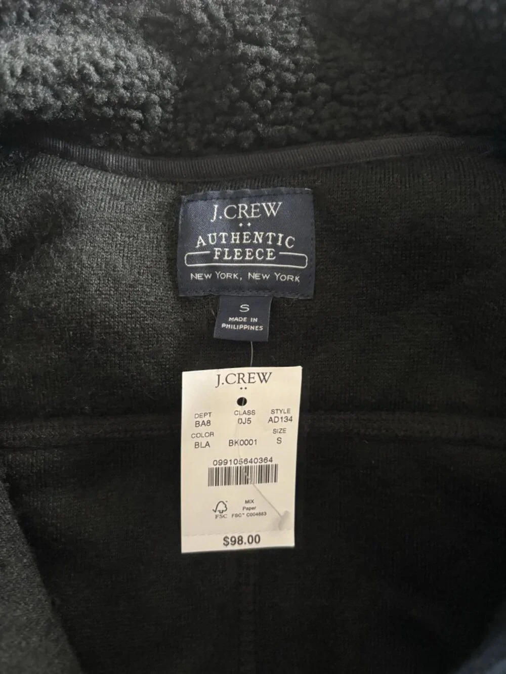 NWT J. Crew Factory Authentic Men’s Fleece Sherpa Vest Black Sz S